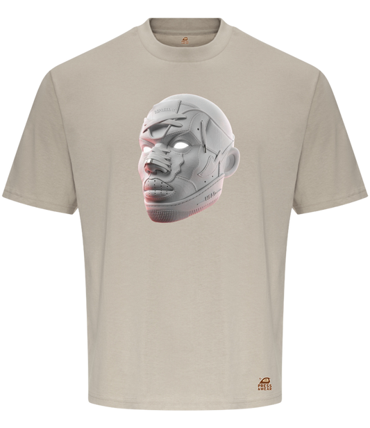 Unisex Oversized Futuristic Robot Face Graphic T-Shirt